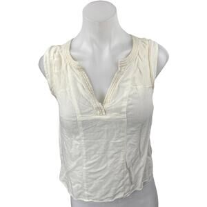 Ecote Women's Cream White Sleeveless Split V-Neck Crop Shirt Tank Top Size S